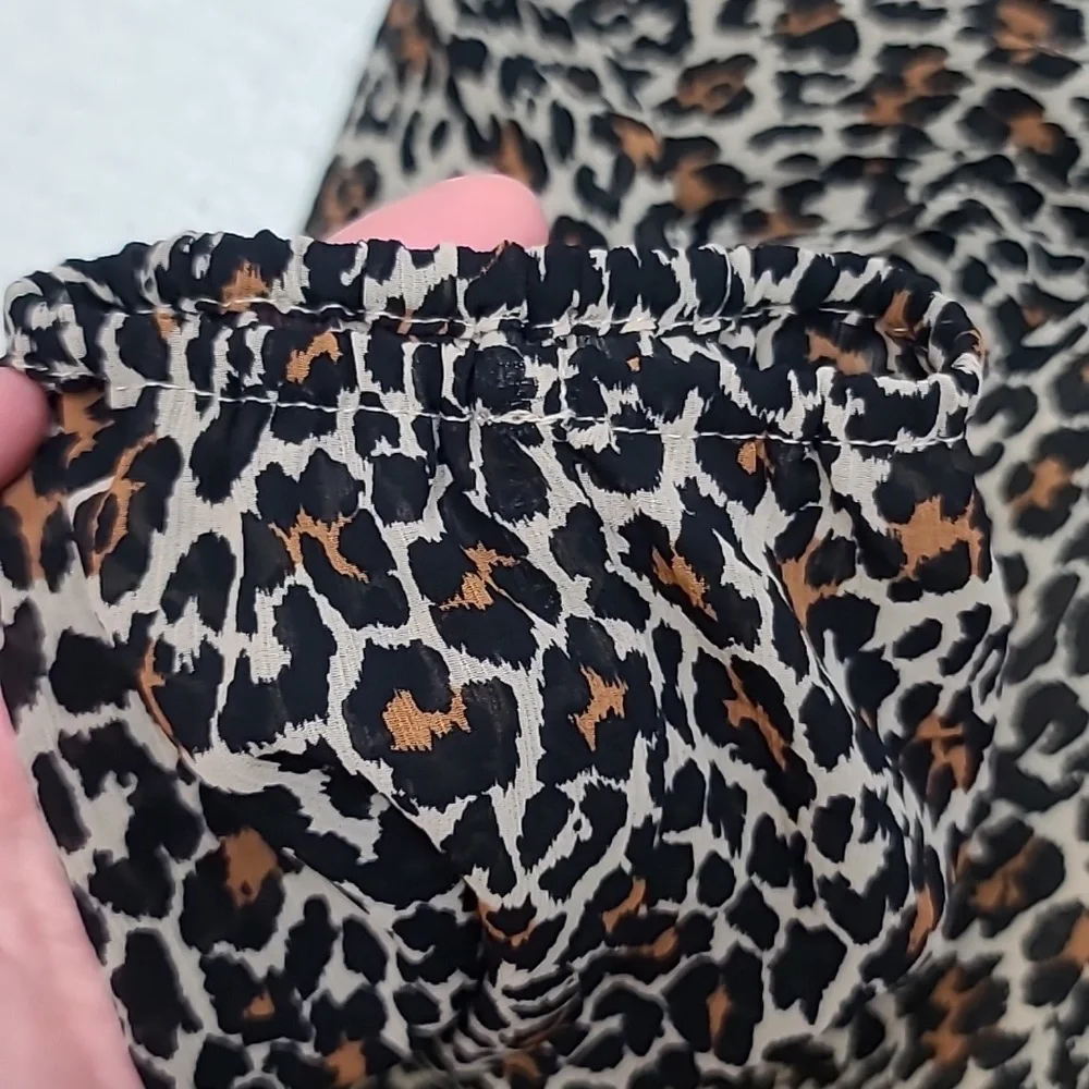 J Crew Long Sleeve Leopard Smocked Mock Neck Blouse/Shirt in Brown/Black - NWT